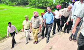 Mohali Deputy Commissioner TPS Sidhu visits Maharaja Ajj Sarovar at Kharar on Friday.