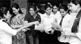 Students take part in a job fair at the Gian Jyoti Institute of Management and Technology in Phase II, Mohali, on Friday.