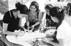 Students fill in admission forms at the PU in Chandigarh on Friday.
