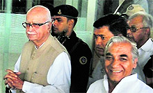 BJP leader LK Advani on his arrival at the airport in Nagpur on Friday