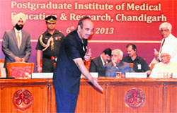 Union Minister for Health and Family Welfare Ghulam Nabi Azad during the 51st Foundation Day function of the PGIMER in Chandigarh on Saturday. 