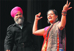 Artistes enact a scene from the play Jija Ji NRI at the Tagore Theatre in Chandigarh on Saturday. 