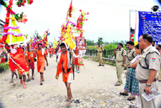 Kanwarias reaching Haridwar to fetch Ganga water during the Hindu calendar month of Sawan.