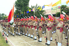 Recruits at the passing-out parade in Srinagar on Saturday.