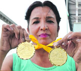 Charanjit Kaur with her gold medals in Ludhiana.