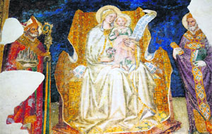 A Bartolo di Fredis fresco depicting Madonna and the Child