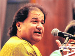 Anup Jalota, ghazal and bhajan singer, performs at the PGI Audtorium in Chandigarh on Sunday.