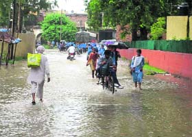 A flooded road in the Bilaspur segment of Yamunanagar