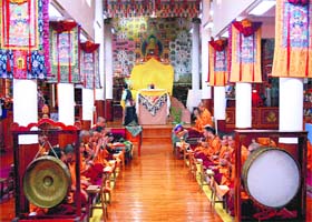 After serial blasts at Bodh Gaya in Bihar, exiled Tibetan Buddhist monks offer prayers for peace at the Tsuglagkhang Temple in McLeodganj near Dharamsala on Sunday