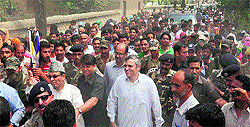 Chief Minister Omar Abdullah after addressing a gathering in Charar-i-Sharief in central Kashmirs Budgam district on Sunday