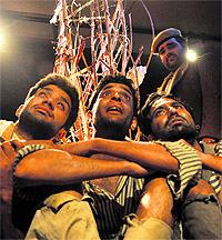 A still from the play Hawalaat staged in Jammu on Sunday