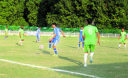 Players in action during a match in the J&K State Power Development Corporation Annual League Football Tournament