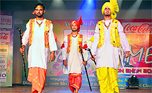 Youths take part in a fashion show at the Guru Nanak Bhawan in Ludhiana