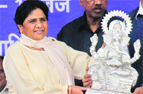 BSP supremo Mayawati at the partys Brahmin Mahasammelan in Lucknow on Sunday.