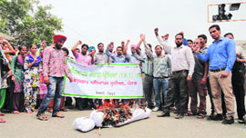 Unemployed teachers burn the state governments effigy in Sangrur on Sunday.