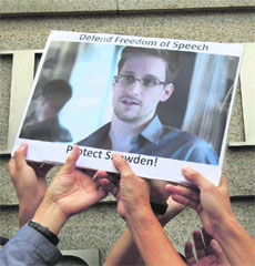 A file photo of a rally in support of Edward Snowden. 