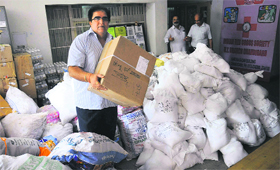 Relief material meant for flood-ravaged Uttarakhand dumped at the Red Cross office in Sector 11, Chandigarh, on Monday.