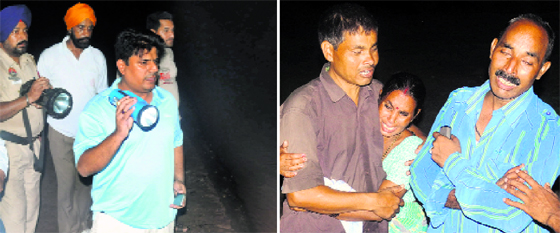 A rescue operation under way: and (right) inconsolable parents and relatives of the victim near Saketri on Monday.