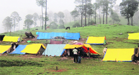 Residents of Bahali village in Kanda subdivision of Bageshwar district of Kumaon are forced to live in tents outside their village due to landslides.
