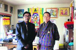 Sidhartha Gauri, president of the Buddhist Forum, with Dasho Dorji Tshering, Director- General, Bhutan Cultural Ministry, during a meeting to discuss the plan of promoting ancient Buddhist sites in Bhutan. 