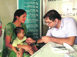 A child being examined at the medical camp.