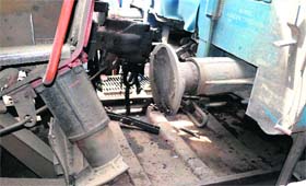The broken buffer of the Inter-City Ganganagar-Haridwar Express at Haridwar railway station on Tuesday