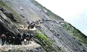 Pilgrims heading for Amarnath shrine on Tuesday.