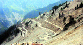 The Mughal Road passes through a dangerous hilly terrain.