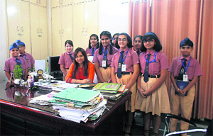 Students of Ryan International School, Dugri, with Isha Kalia, Zonal Commissioner, Municipal Corporation, in Ludhiana.