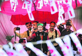 CPM Politburo member Brinda Karat addresses a gathering during a rally of the all-India girls convention of the SFI in Shimla on Wednesday