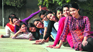 Freshers pose for a photograph in Ludhiana. 