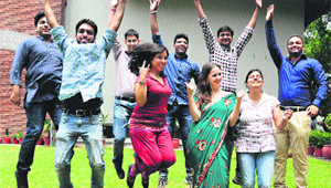 Students in a jubilant mood at Alliance Francaise in Sector 36 on Thursday. 