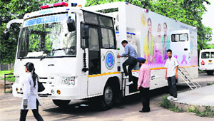 The mobile mammography van. 
