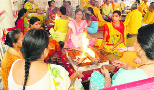 Shantikunj volunteers perform a yajna for the disaster-affected people in Haridwar on Thursday. 