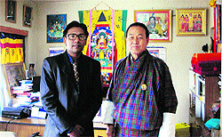 Sidhartha Gauri, president of the Buddhist Forum, with Dasho Dorji Tshering, Director- General, Bhutan Cultural Ministry, during a meeting to discuss the plan of promoting ancient Buddhist sites in Bhutan