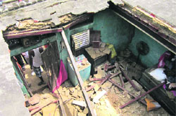 The house whose roof collapsed at Nawa Pind in Kartarpur. Tribune photo: Malkiat Singh
