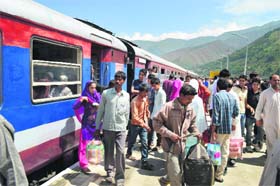 A heavy rush of rail passengers at the Hiller Shahabad railway station in Anantnag district on Thursday