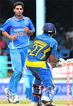 Bhuvneshwar Kumar pegged Sri Lanka back with two quick wickets at the top