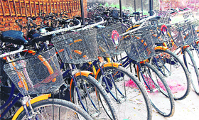 Bicycles distributed among girl students under the Mai Bhago Vidya Scheme.