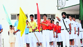 Students take part in the investiture ceremony at Delhi Public School in Bathinda on Friday.