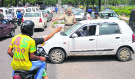 Vehicles stuck in traffic jam near Sector 34.
