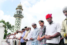 Members of the Muslim community pray on the first Friday at Jama Masjid in Dehradun. 