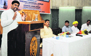 BJP national general secretary P Murlidhar Rao delivers a lecture in Jammu on Friday. 
