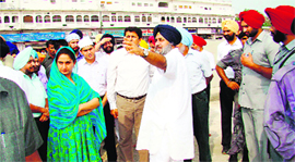 Deputy Chief Minister Sukhbir Badal at the Golden Temple Entrance Plaza in Amritsar on Friday.