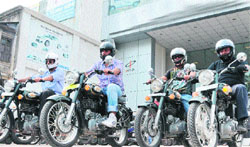 The winners of the Royal Enfield contest in Amritsar on Saturday afternoon. Photo: Vishal Kumar