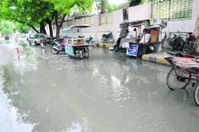 Sewage spills on to the roads near the residences of senior police officials in Bathinda on Saturday
