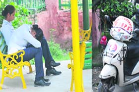 Caught napping: Two members of the WASPS, deployed to check crime against women in the city, take a break at Panchvati Nagar in the morning hours on Saturday
