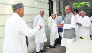 Chief Minister Virbhadra Singh goes to attend a meeting of the Congress-ruled state Chief Ministers on the National Food Security Ordinance in New Delhi on Saturday.