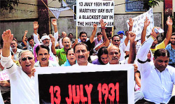 A protest being staged in Jammu on what is officially observed as Martyrs Day, on Saturday