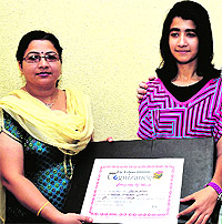 Arushi Kerni, a class X student of KV Sunjwan School, won laptop as the first prize in the Cognizance Scrapbook competition-2012 organised by The Tribune